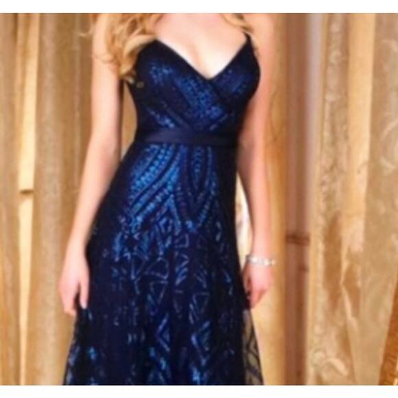 Angelina Faccenda Blue Sequence Geo Print Maxi Strappy Sz 10 - Picture 9 of 10